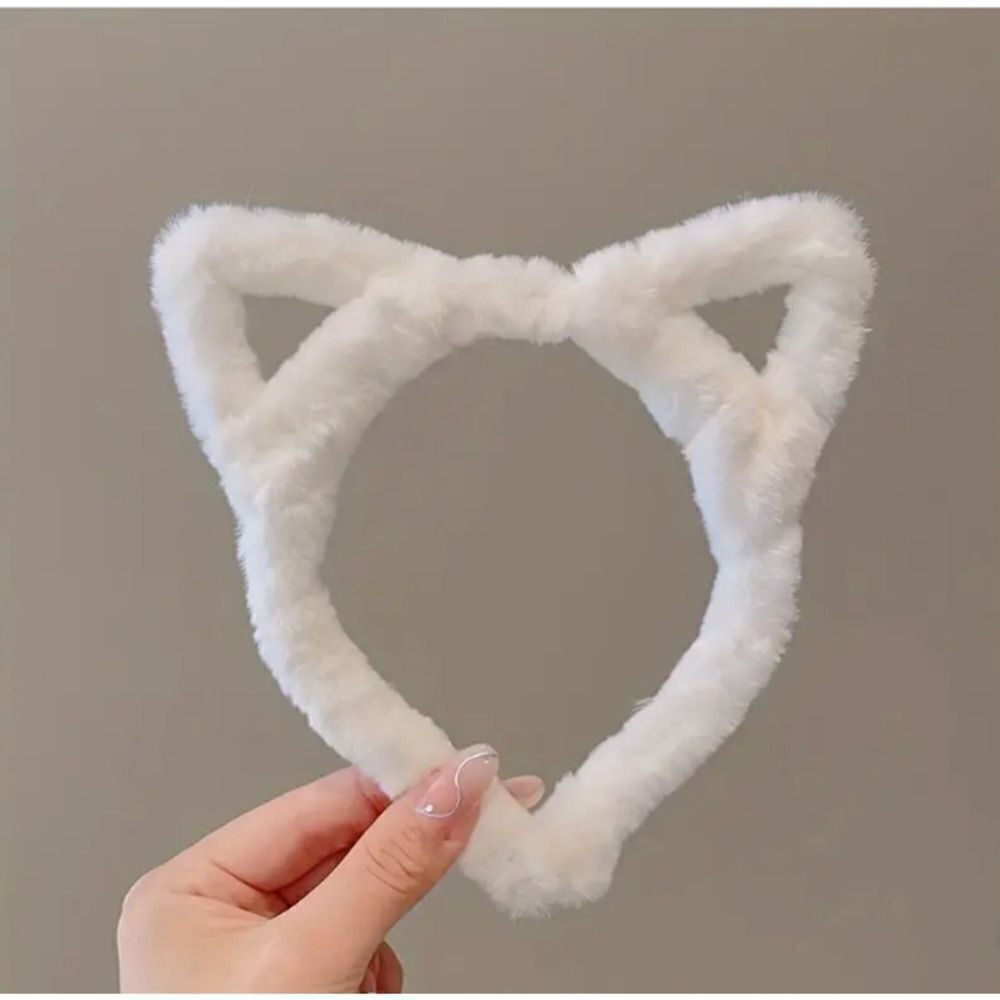 New! Adorable Fuzzy Cat Ear Headband White